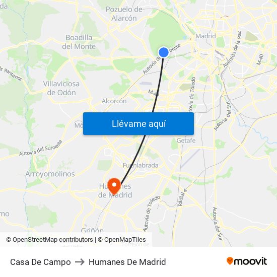 Casa De Campo to Humanes De Madrid map