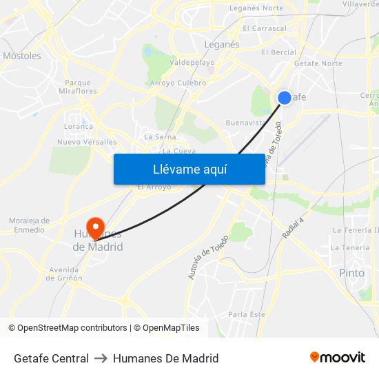 Getafe Central to Humanes De Madrid map