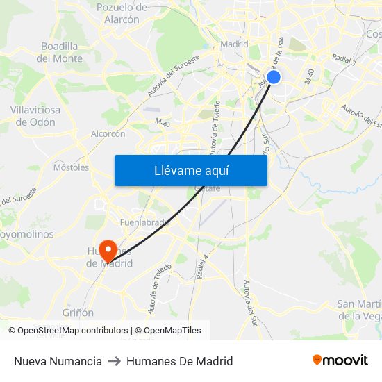 Nueva Numancia to Humanes De Madrid map