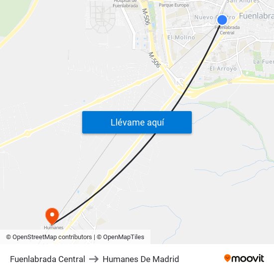 Fuenlabrada Central to Humanes De Madrid map