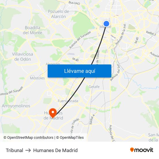 Tribunal to Humanes De Madrid map