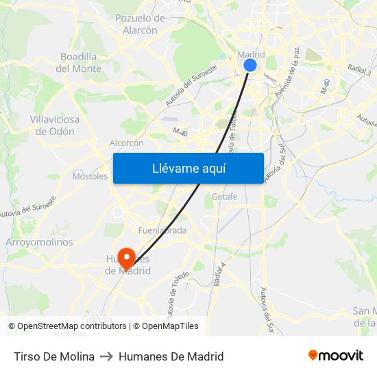 Tirso De Molina to Humanes De Madrid map