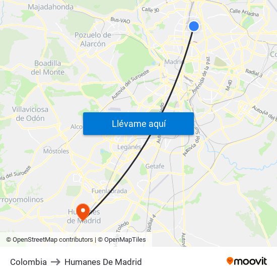 Colombia to Humanes De Madrid map