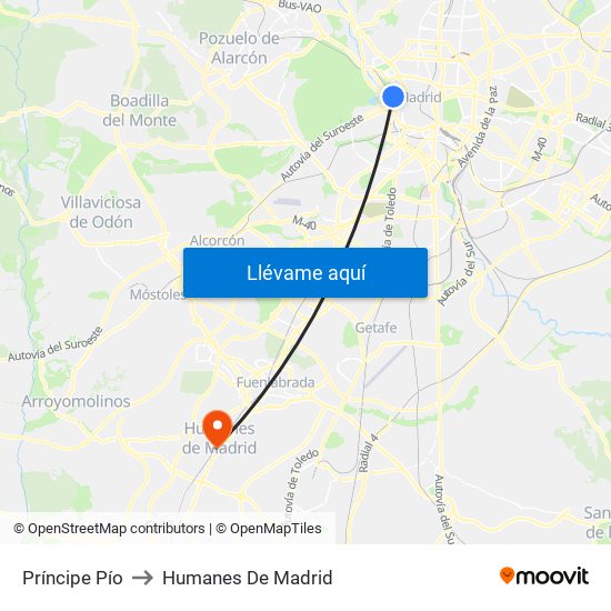 Príncipe Pío to Humanes De Madrid map