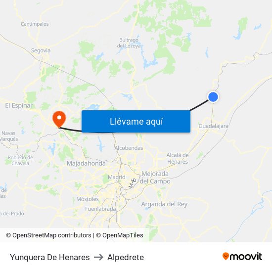 Yunquera De Henares to Alpedrete map