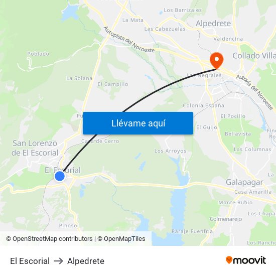El Escorial to Alpedrete map