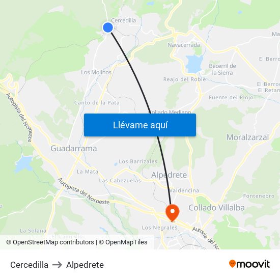 Cercedilla to Alpedrete map