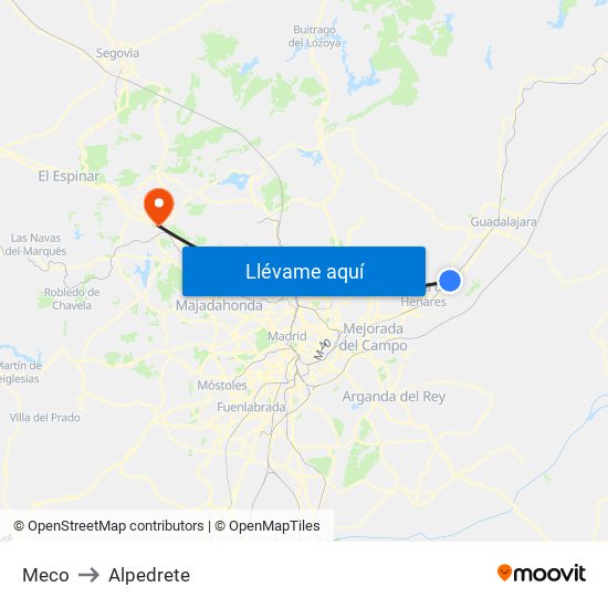 Meco to Alpedrete map