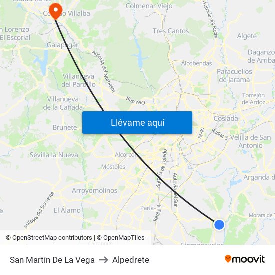 San Martín De La Vega to Alpedrete map