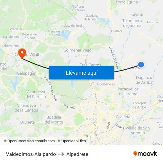 Valdeolmos-Alalpardo to Alpedrete map