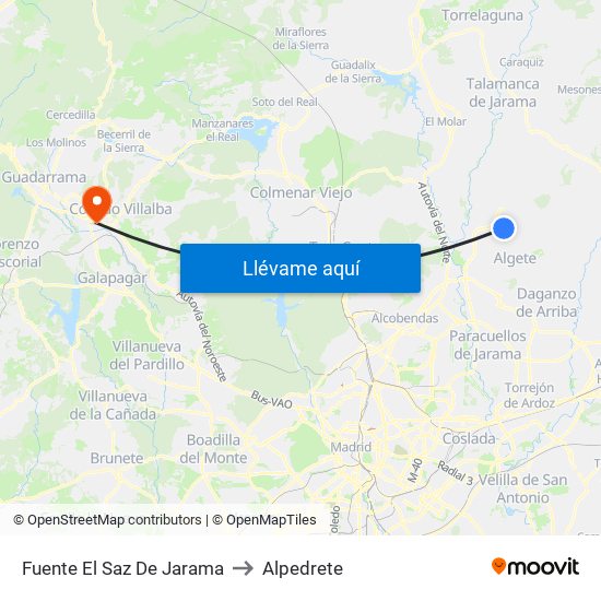 Fuente El Saz De Jarama to Alpedrete map