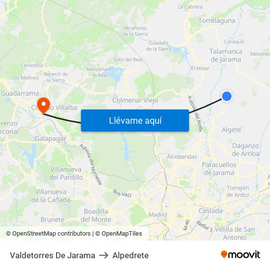 Valdetorres De Jarama to Alpedrete map