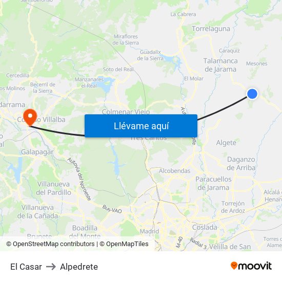 El Casar to Alpedrete map