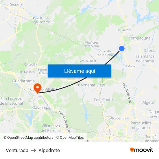 Venturada to Alpedrete map