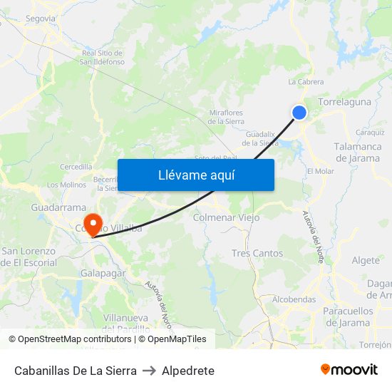 Cabanillas De La Sierra to Alpedrete map