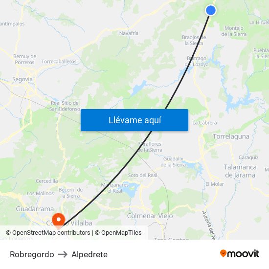 Robregordo to Alpedrete map