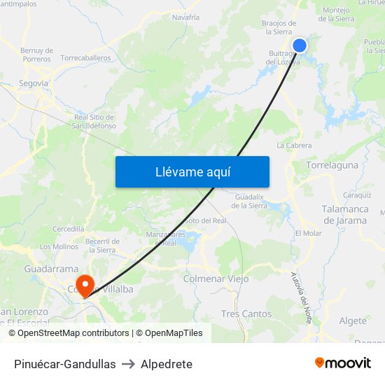 Pinuécar-Gandullas to Alpedrete map