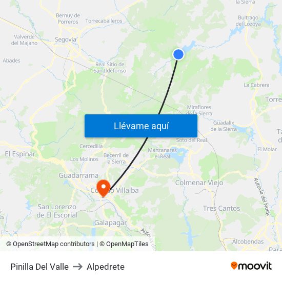 Pinilla Del Valle to Alpedrete map