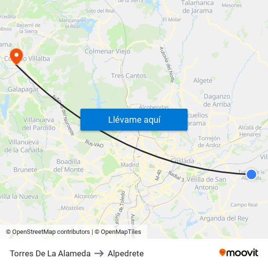 Torres De La Alameda to Alpedrete map