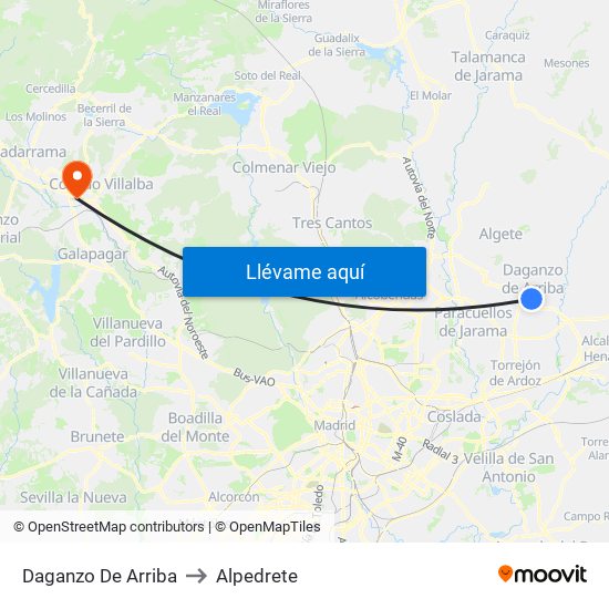 Daganzo De Arriba to Alpedrete map