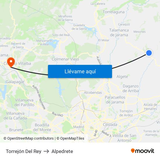 Torrejón Del Rey to Alpedrete map