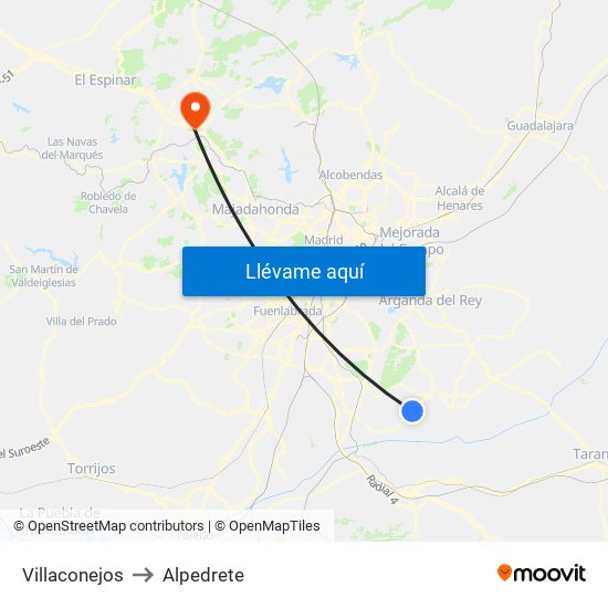 Villaconejos to Alpedrete map