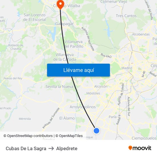 Cubas De La Sagra to Alpedrete map