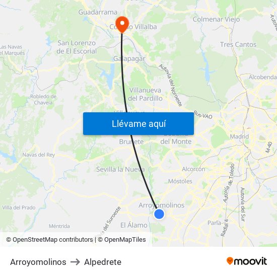 Arroyomolinos to Alpedrete map