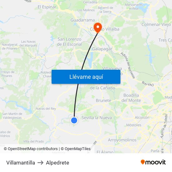 Villamantilla to Alpedrete map