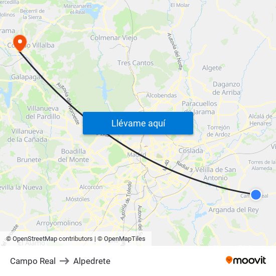 Campo Real to Alpedrete map