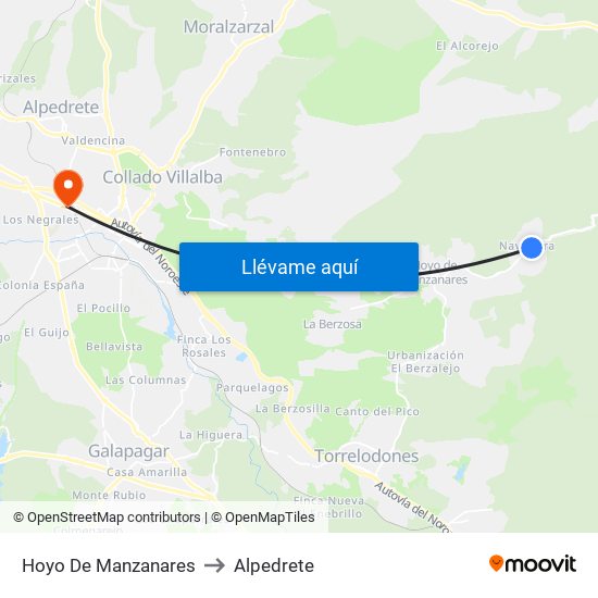Hoyo De Manzanares to Alpedrete map