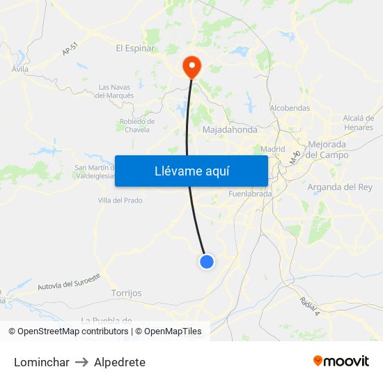 Lominchar to Alpedrete map