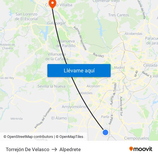 Torrejón De Velasco to Alpedrete map