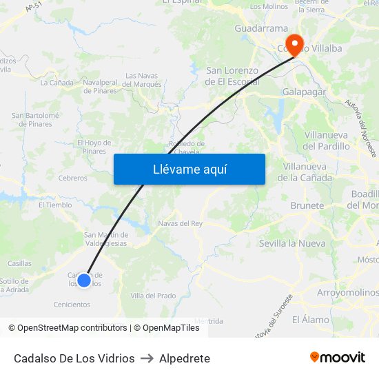 Cadalso De Los Vidrios to Alpedrete map