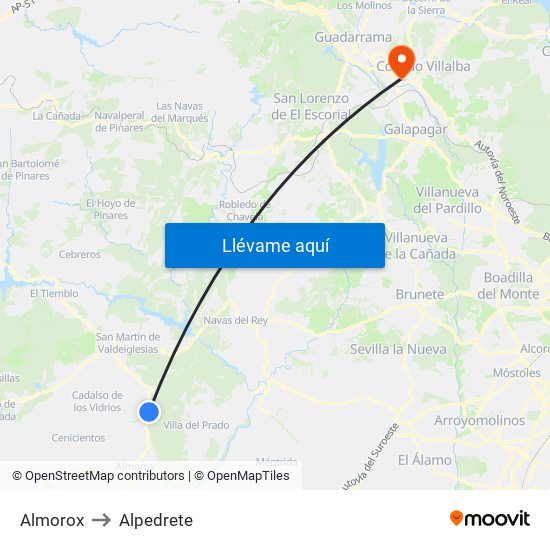 Almorox to Alpedrete map