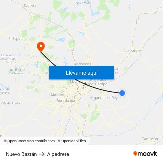Nuevo Baztán to Alpedrete map