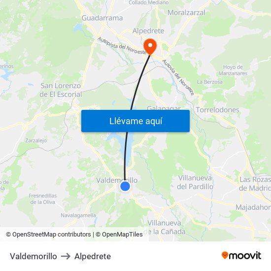 Valdemorillo to Alpedrete map