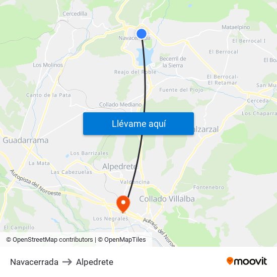 Navacerrada to Alpedrete map