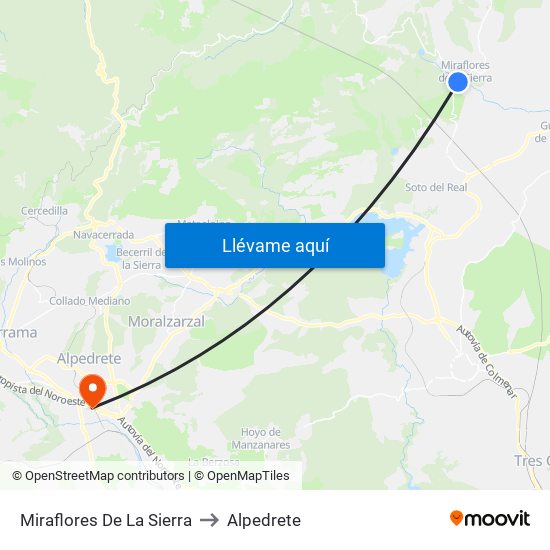 Miraflores De La Sierra to Alpedrete map