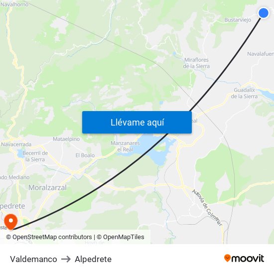 Valdemanco to Alpedrete map
