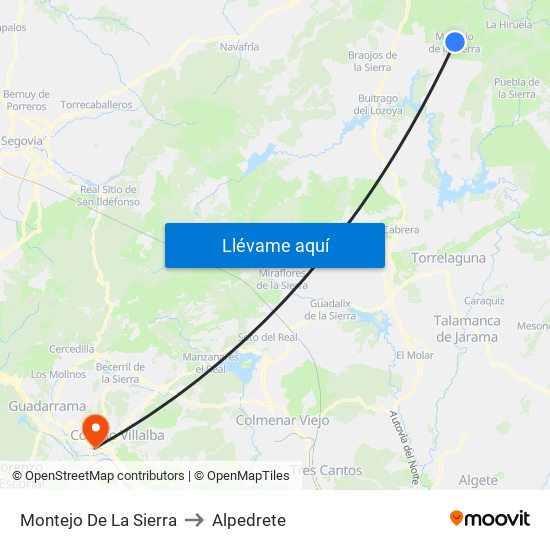 Montejo De La Sierra to Alpedrete map