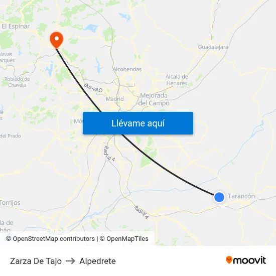 Zarza De Tajo to Alpedrete map