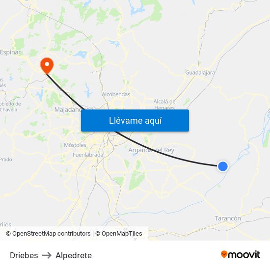 Driebes to Alpedrete map