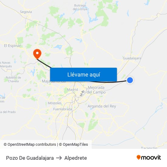 Pozo De Guadalajara to Alpedrete map