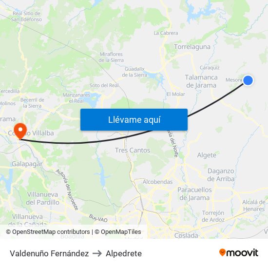 Valdenuño Fernández to Alpedrete map