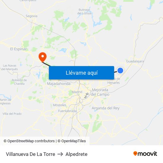 Villanueva De La Torre to Alpedrete map
