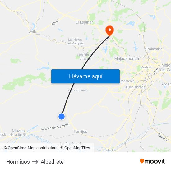 Hormigos to Alpedrete map