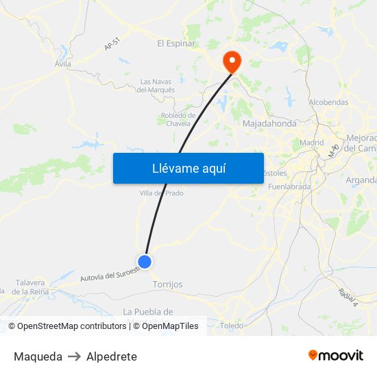 Maqueda to Alpedrete map