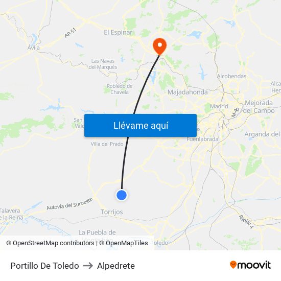 Portillo De Toledo to Alpedrete map