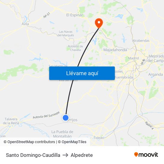 Santo Domingo-Caudilla to Alpedrete map
